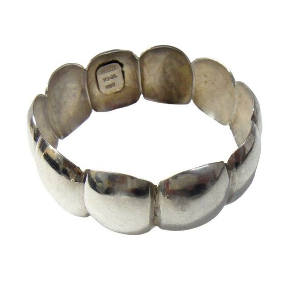 Bracelet Modernist Wide Bangle Sterling Silver Curved Squares  50+ Grams Estate - Picture 2 of 9